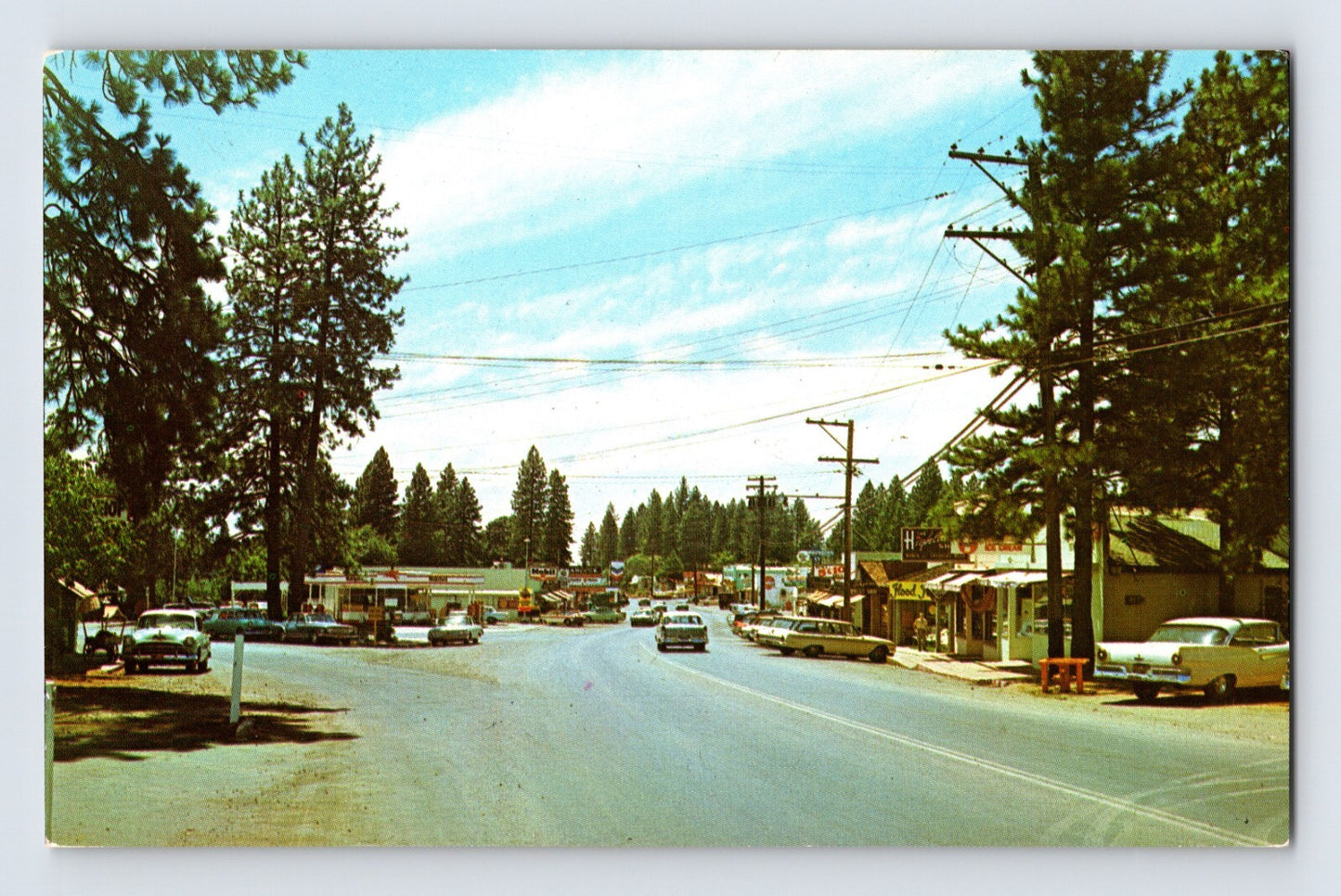 Paradise California Main Street Gas Station Automobiles 1960s Postcard Unposted