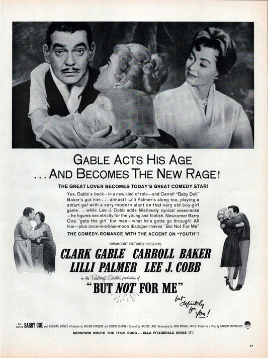 But Not for Me Film 1959 Clark Gable Carroll Baker Print Ad 10.5 x 13.5