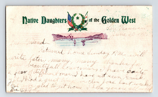 Vintage postcard with Native Daughters of the Golden West crest San Francisco California 1905