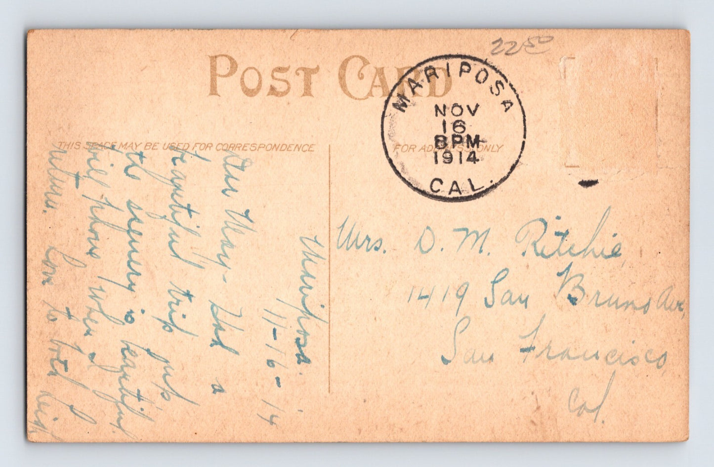 Mariposa California Aerial Birds Eye Downtown 1914 Postcard Posted Divided Back
