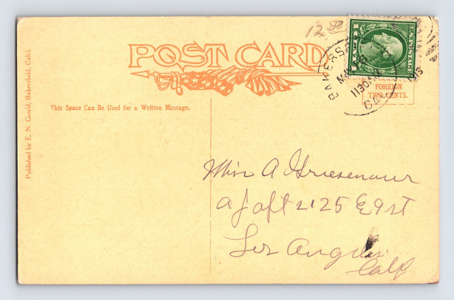 Bakersfield California Kern County Courthouse 1913 Postcard Posted Divided