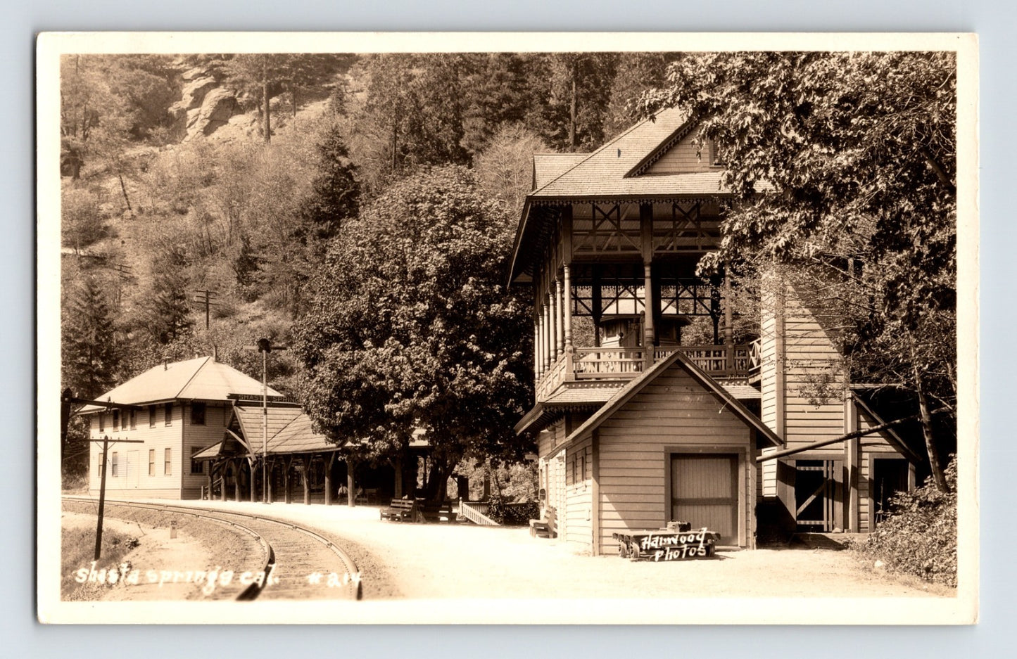 Shasta Springs California Railroad Train Station Depot 1930s Postcard RPPC
