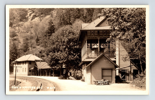 Shasta Springs California Railroad Train Station Depot 1930s Postcard RPPC