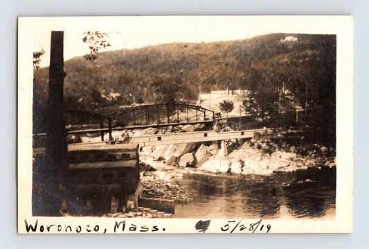 Woronoco Massachusetts river bridge industrial mill view May 28 1919 snapshot photo