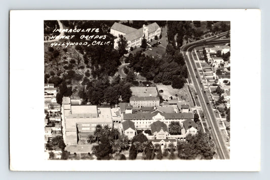 Hollywood California Immaculate Heart College campus aerial 1948 RPPC postcard