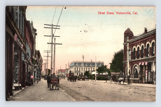 Watsonville California street scene Henry Cigar Tobacco storefront 1908 posted postcard