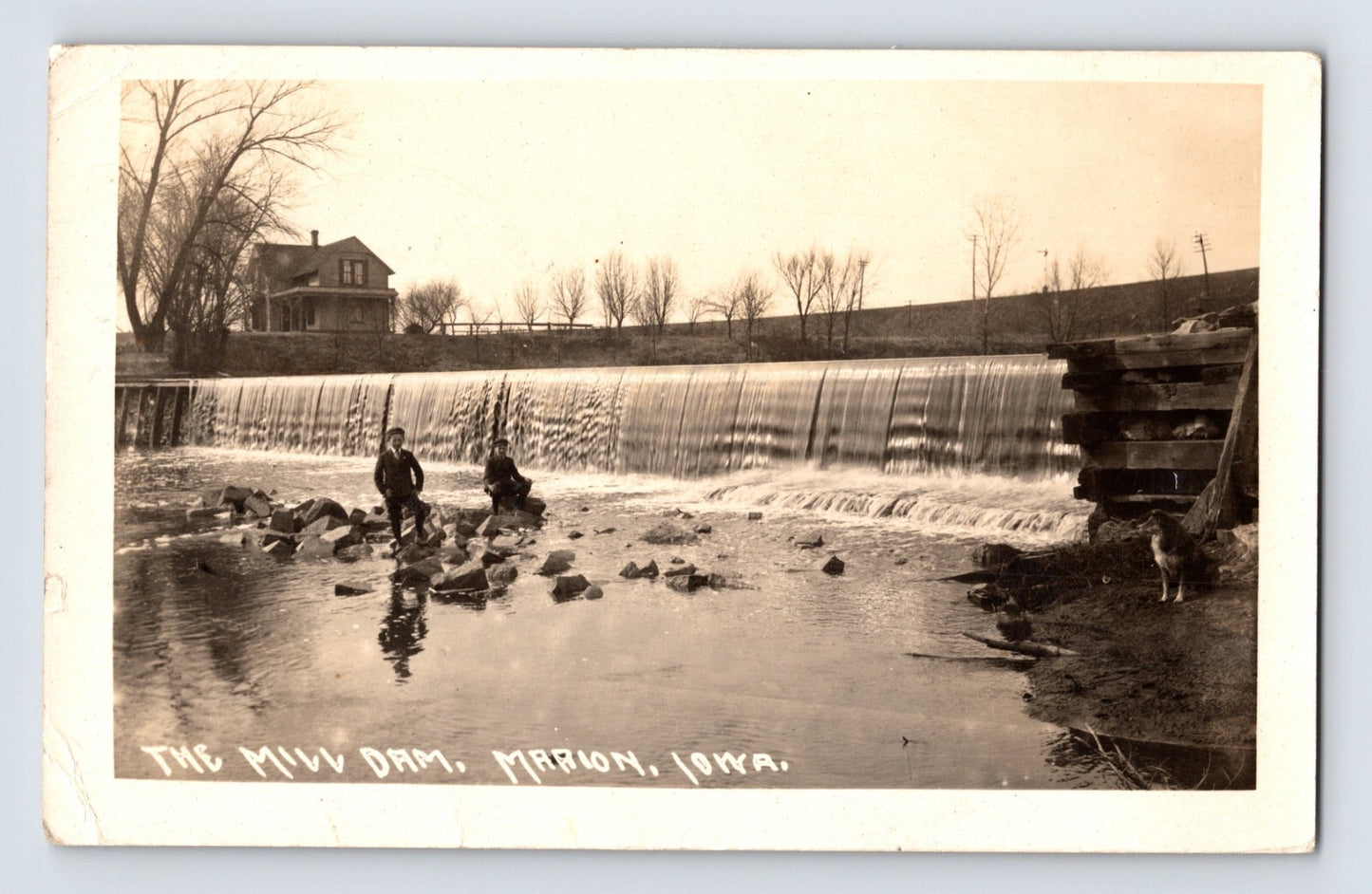 Marion Iowa Mill Dam Children 1918 RPPC Postcard Posted Divided Back
