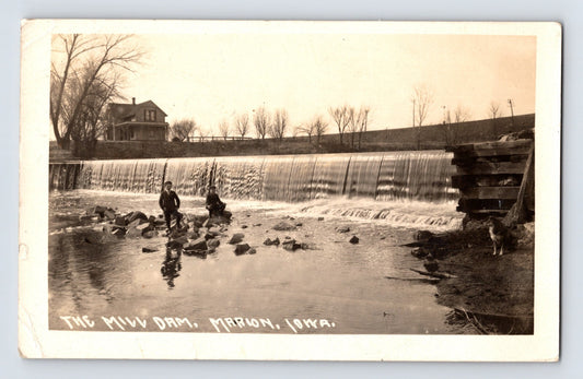Marion Iowa Mill Dam Children 1918 RPPC Postcard Posted Divided Back