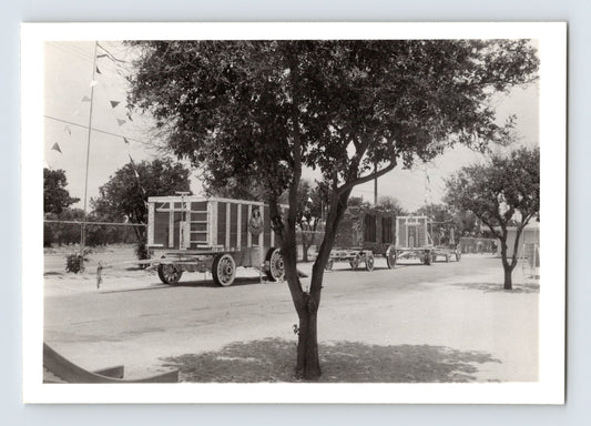Disneyland Mickey Mouse Club Circus wagons parked inside fenced circus grounds 1955 photograph