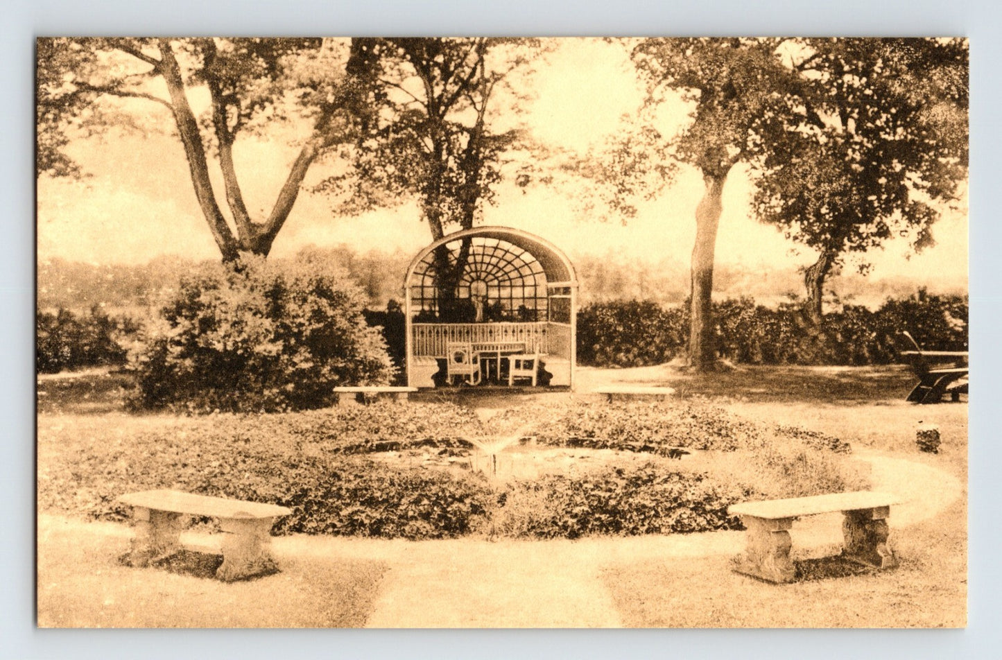 Amityville Long Island Queen Rosary Garden Albertype 1930s sepia postcard