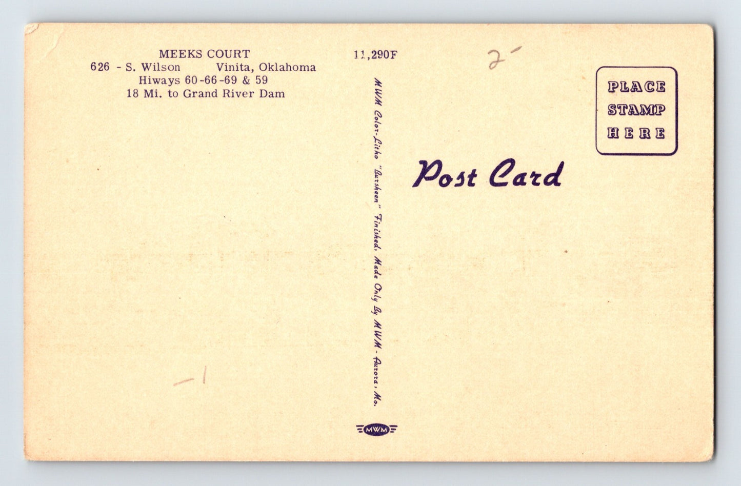 Vinita Oklahoma Meeks Court Motel Route 66 Postcard 1940s Unposted Linen