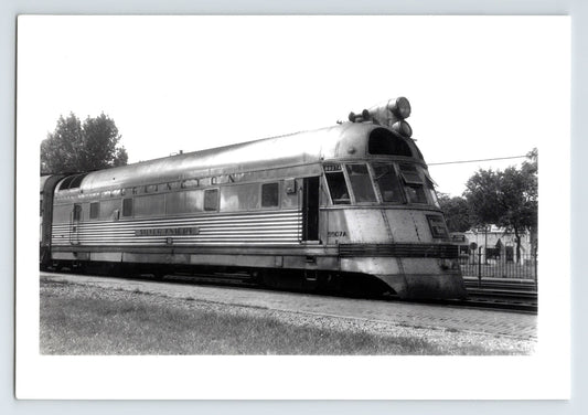 Burlington Route Silver Knight streamlined train locomotive at Downer Grove Illinois 1951 black and white photo