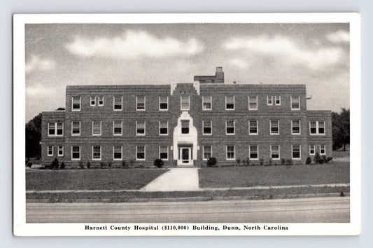 Dunn North Carolina Harnett County hospital 1940s postcard with brick building and central entrance