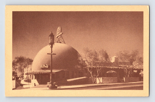 Hollywood California Brown Derby restaurant dome building sepia postcard 1940s