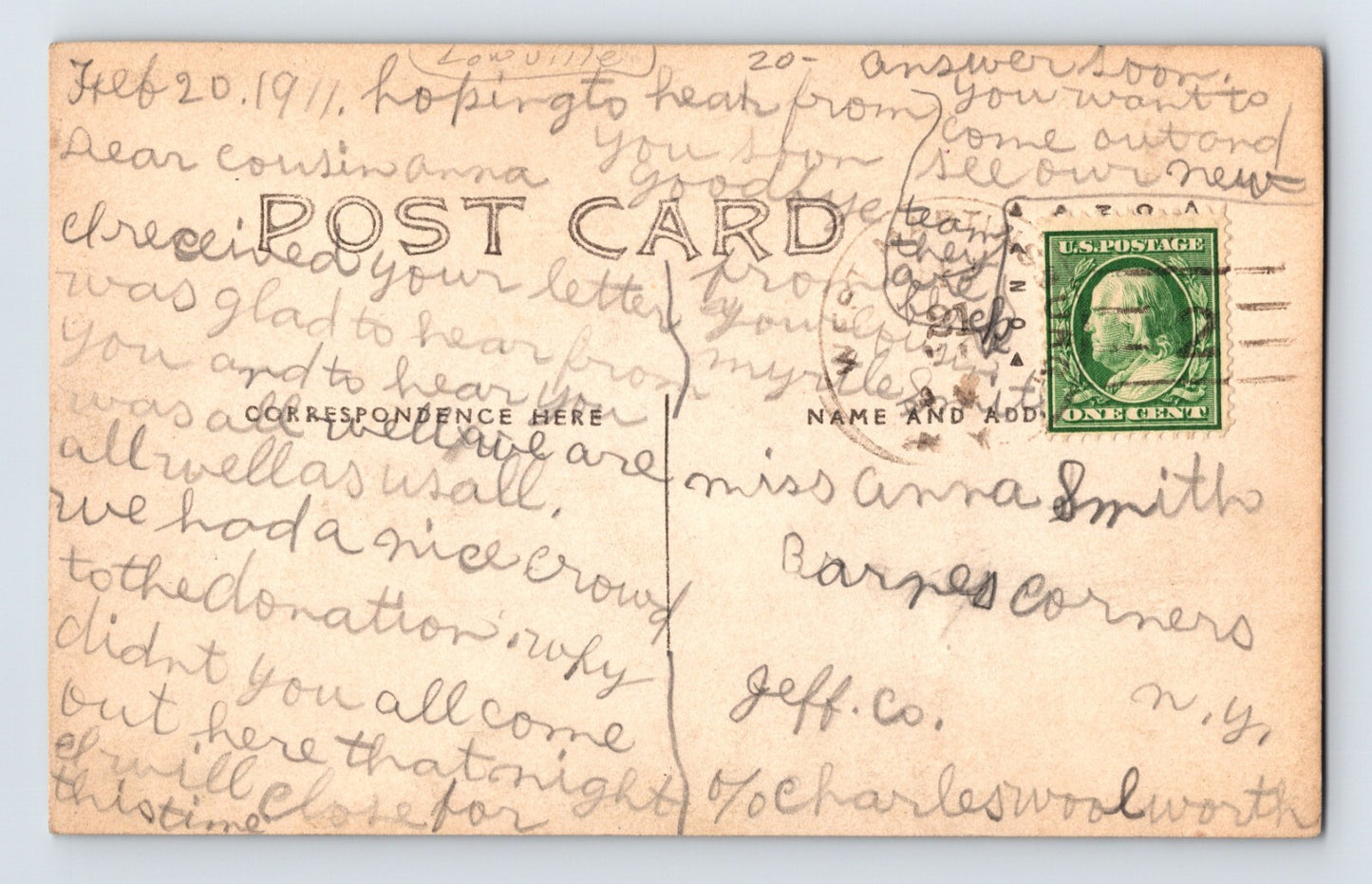 Lowville New York Downtown First Snow 1911 RPPC Postcard Posted Divided Back