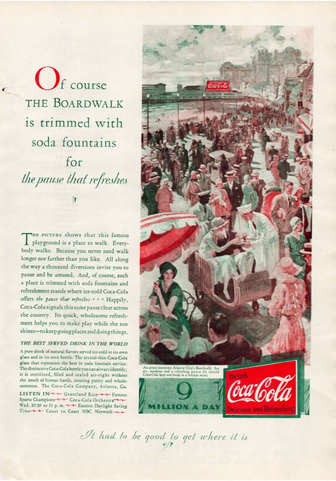 Coca-Cola Atlantic City Boardwalk 1930s Print Ad Pause That Refreshes 8 x 11.5