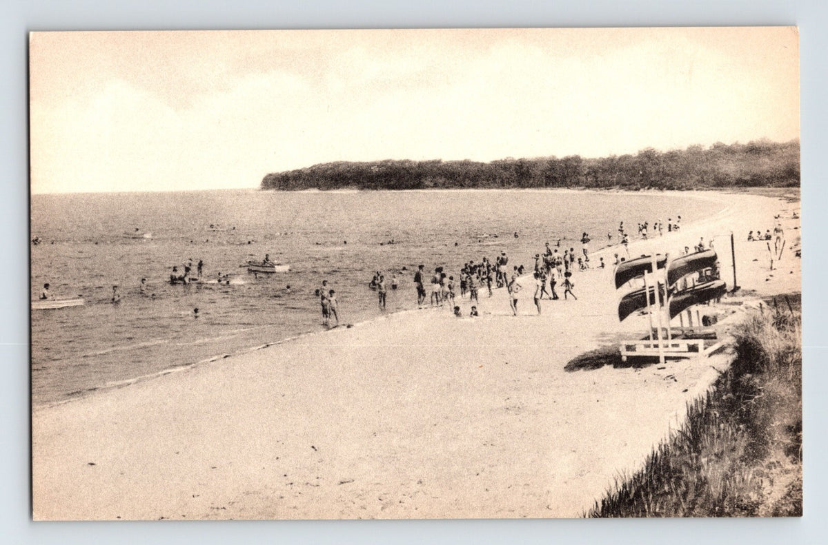 East Hampton Long Island Camp St Regis beach 1950s swimmers shoreline postcard unposted