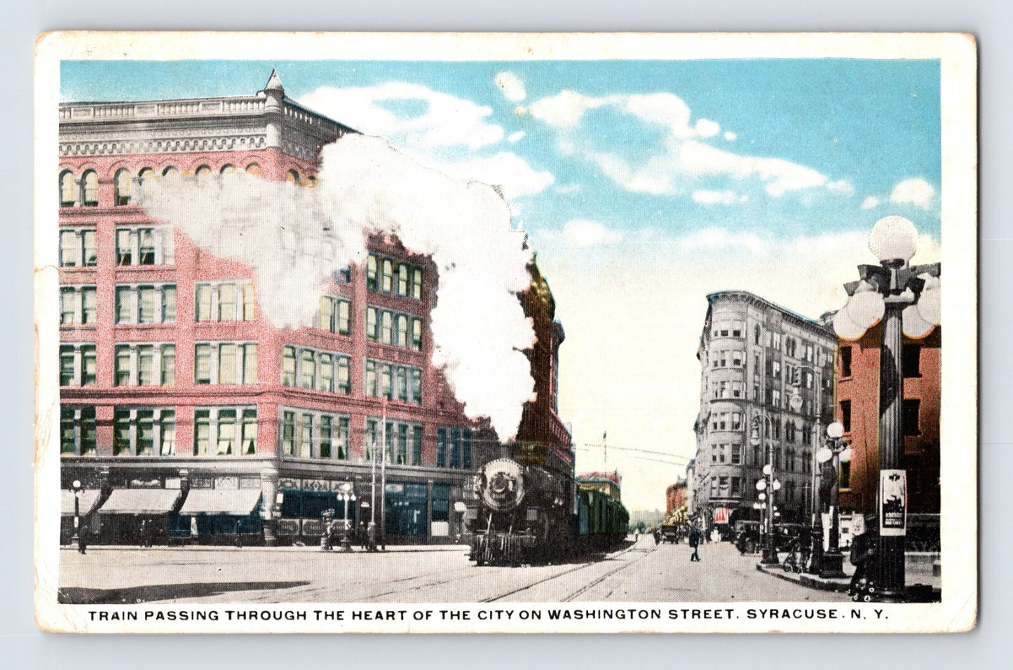 Syracuse New York Washington Street Railroad Train 1918 Postcard Posted
