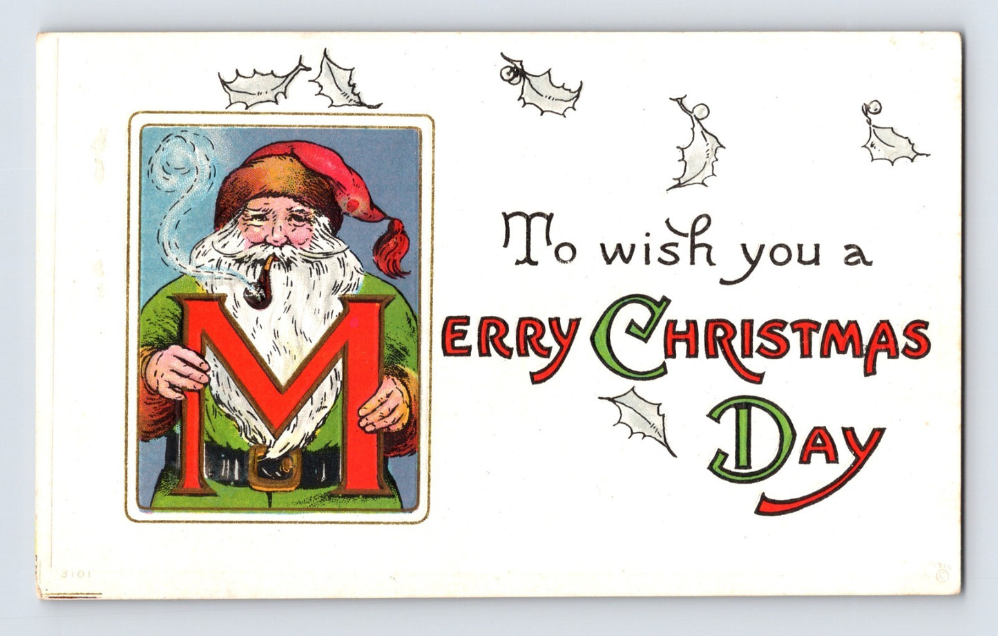 Christmas Green Robe Santa Pipe 1910s Postcard Unposted Divided Back