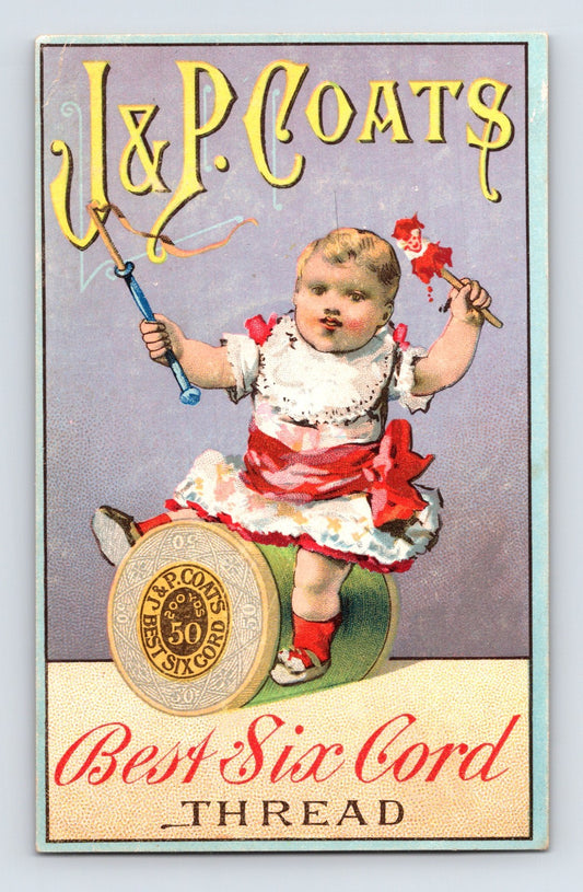 J and P Coats baby drum spool cotton 1890s trade card