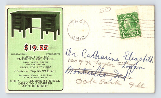 Troy Ohio Hobart File Cabinet Company 1940s Advertising Postcard Posted
