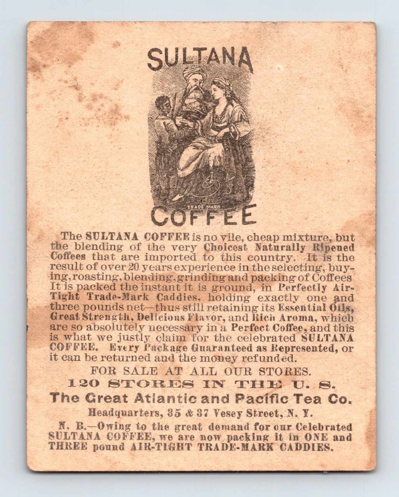 Sultana Coffee Ottoman Scene 1882 Victorian Trade Card 3.75 x 3