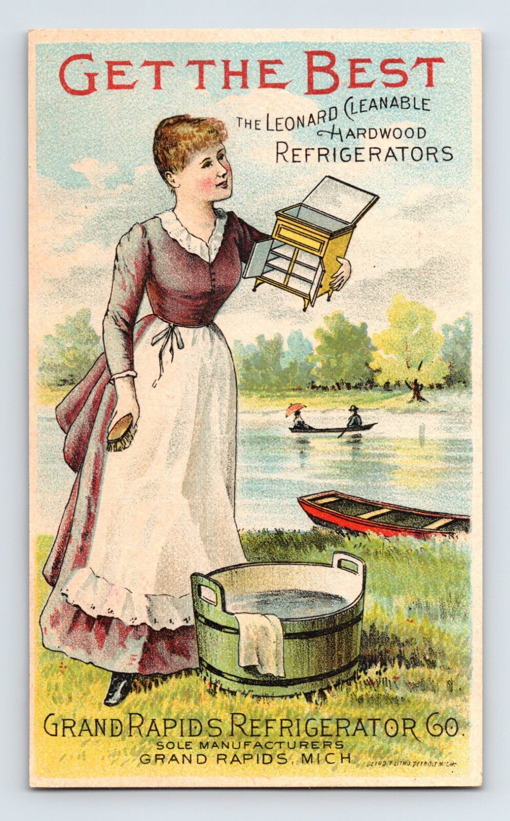 Leonard Cleanable Refrigerator 1890s Victorian Trade Card Grand Rapids 3" x 5"