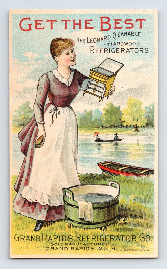 Leonard Cleanable Refrigerator 1890s Victorian Trade Card Grand Rapids 3" x 5"
