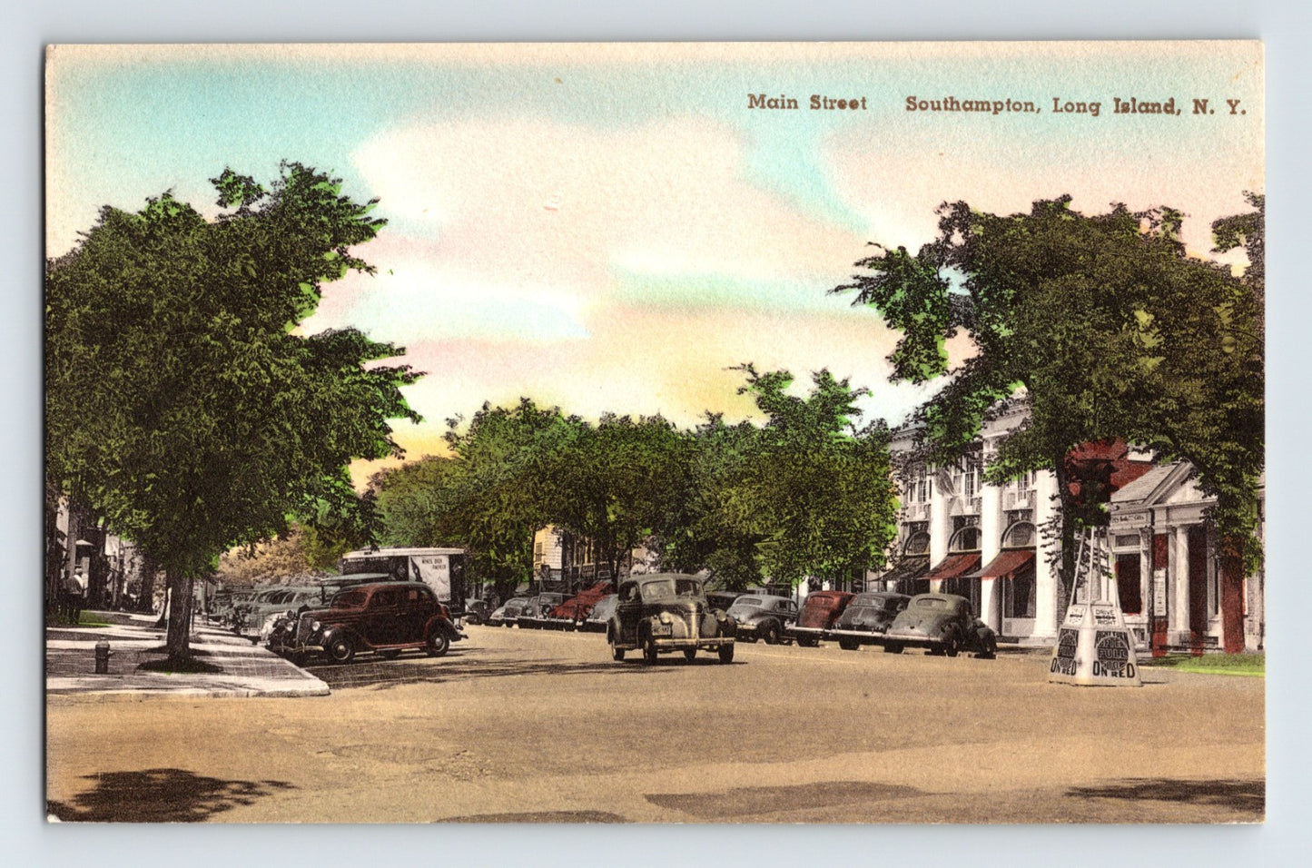 Southampton Long Island New York Main Street 1930s cars storefronts Albertype postcard street scene
