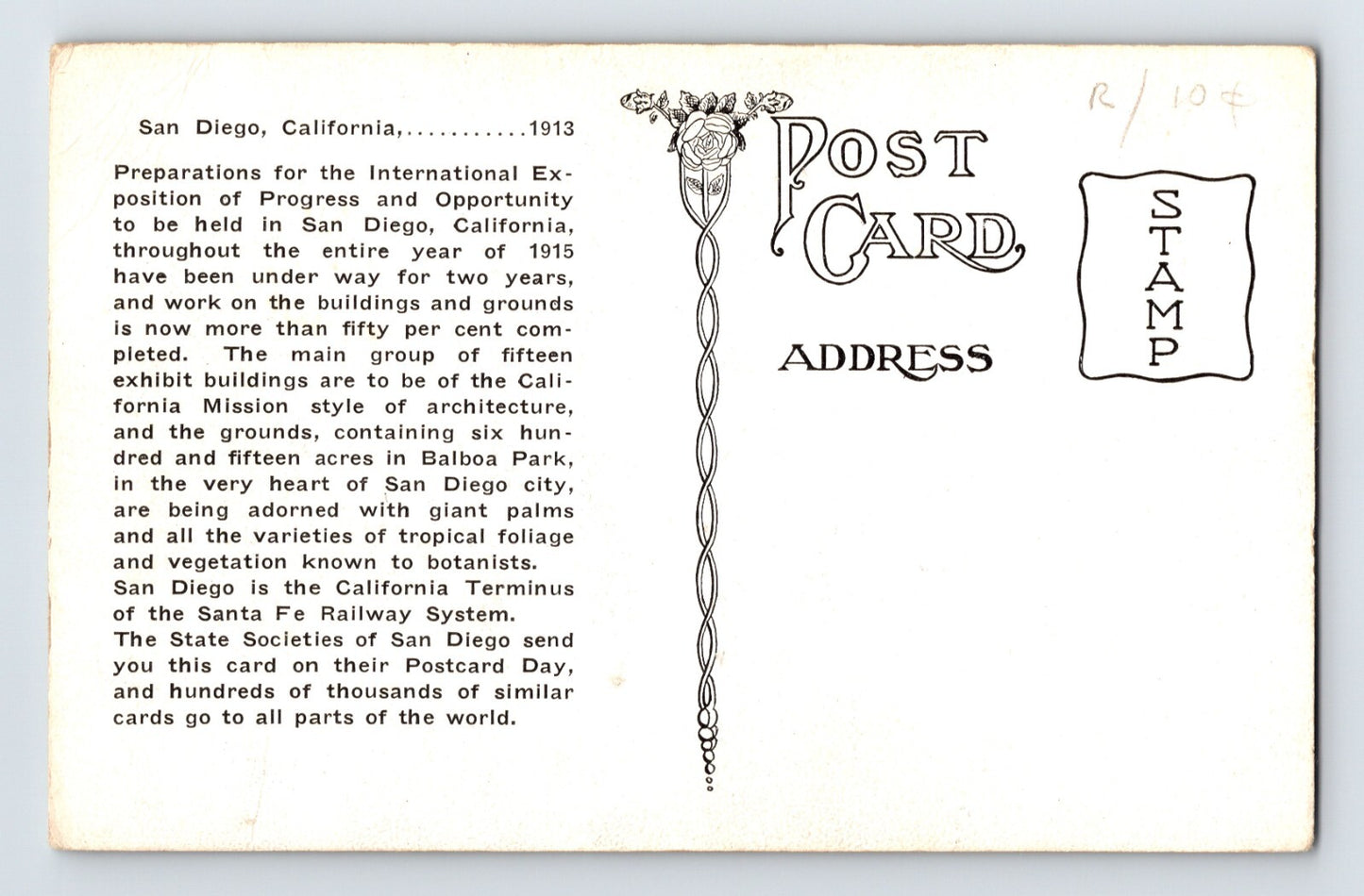 San Diego California Mission de Acala 1910s Postcard Divided Back