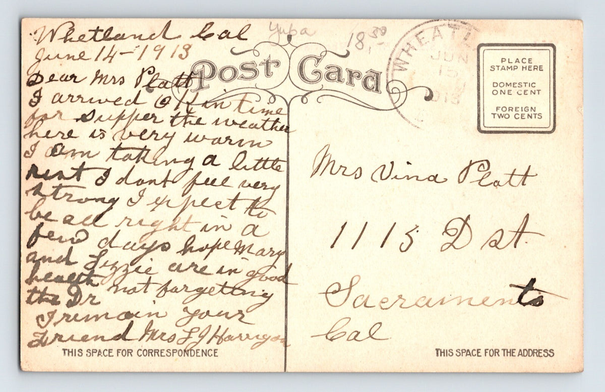 Wheatland California High Grammar School Building 1913 Postcard Posted