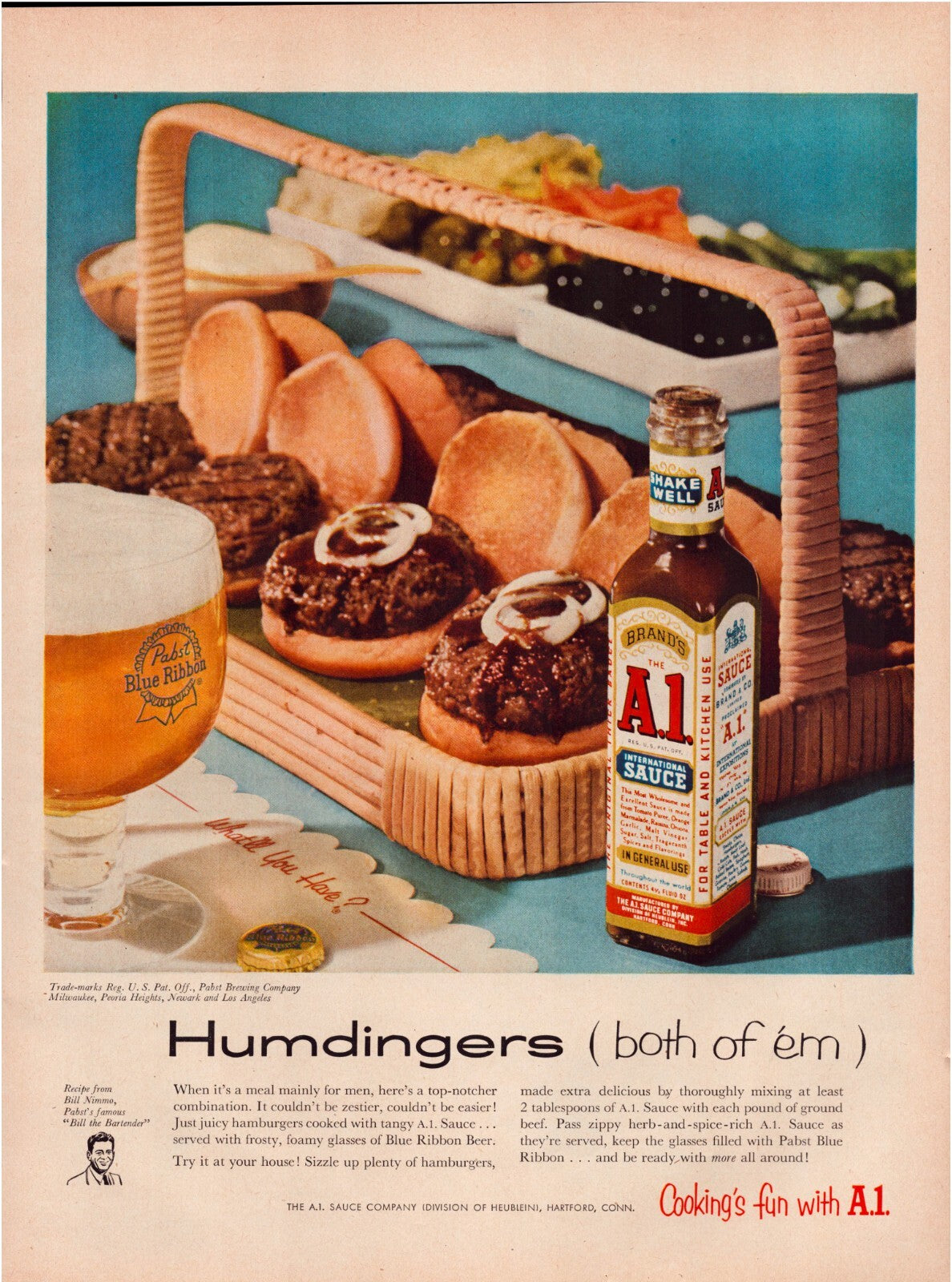 Pabst Beer A1 Steak Sauce 1957 Print Ad Full Page - 10.5 x 13.5