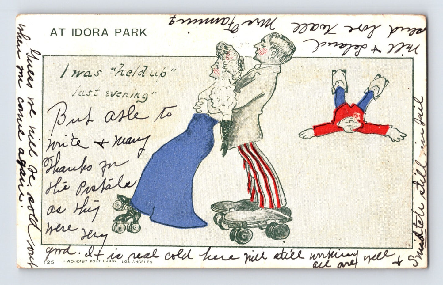Idora Park Oakland California roller skating comic postcard 1907
