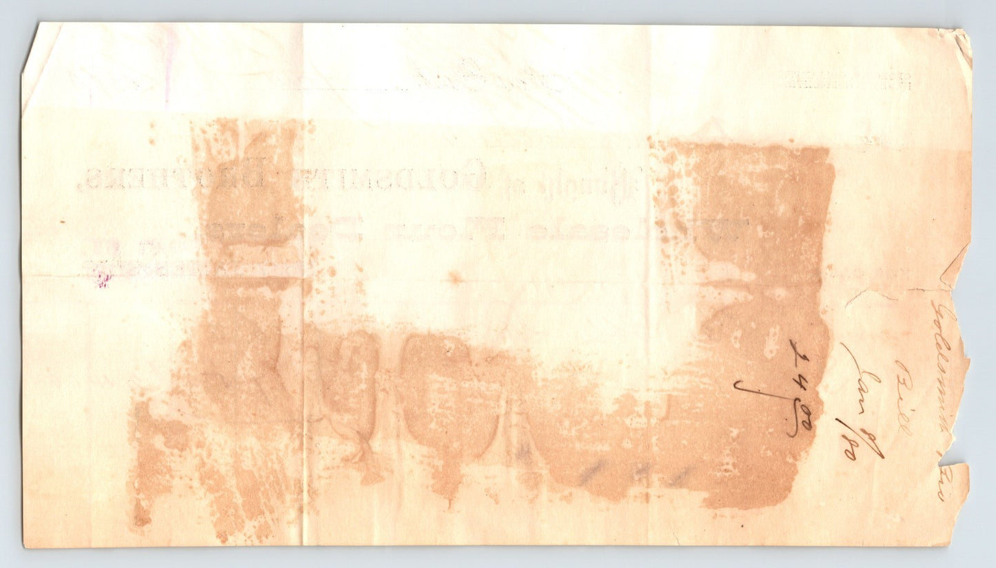 New York City 1870 Goldsmith Brothers Wholesale Flour Billhead 8.5 x 4