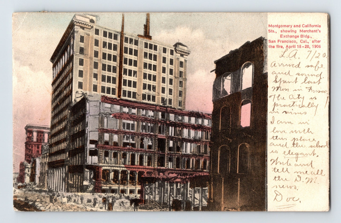 San Francisco California Merchant Exchange Building after 1906 earthquake Montgomery and California Streets postcard 1907