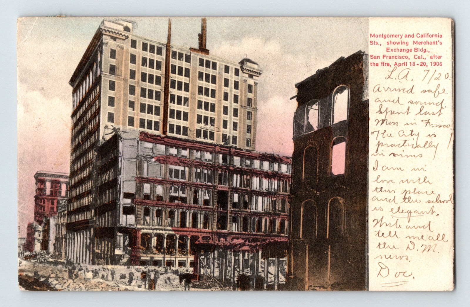 San Francisco California Merchant Exchange Building after 1906 earthquake Montgomery and California Streets postcard 1907