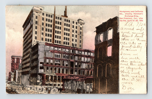 San Francisco California Merchant Exchange Building after 1906 earthquake Montgomery and California Streets postcard 1907