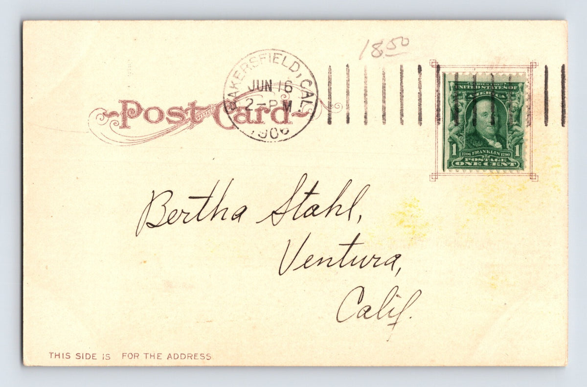 Bakersfield California Beale Library Clock Tower 1906 Postcard Posted Undivided