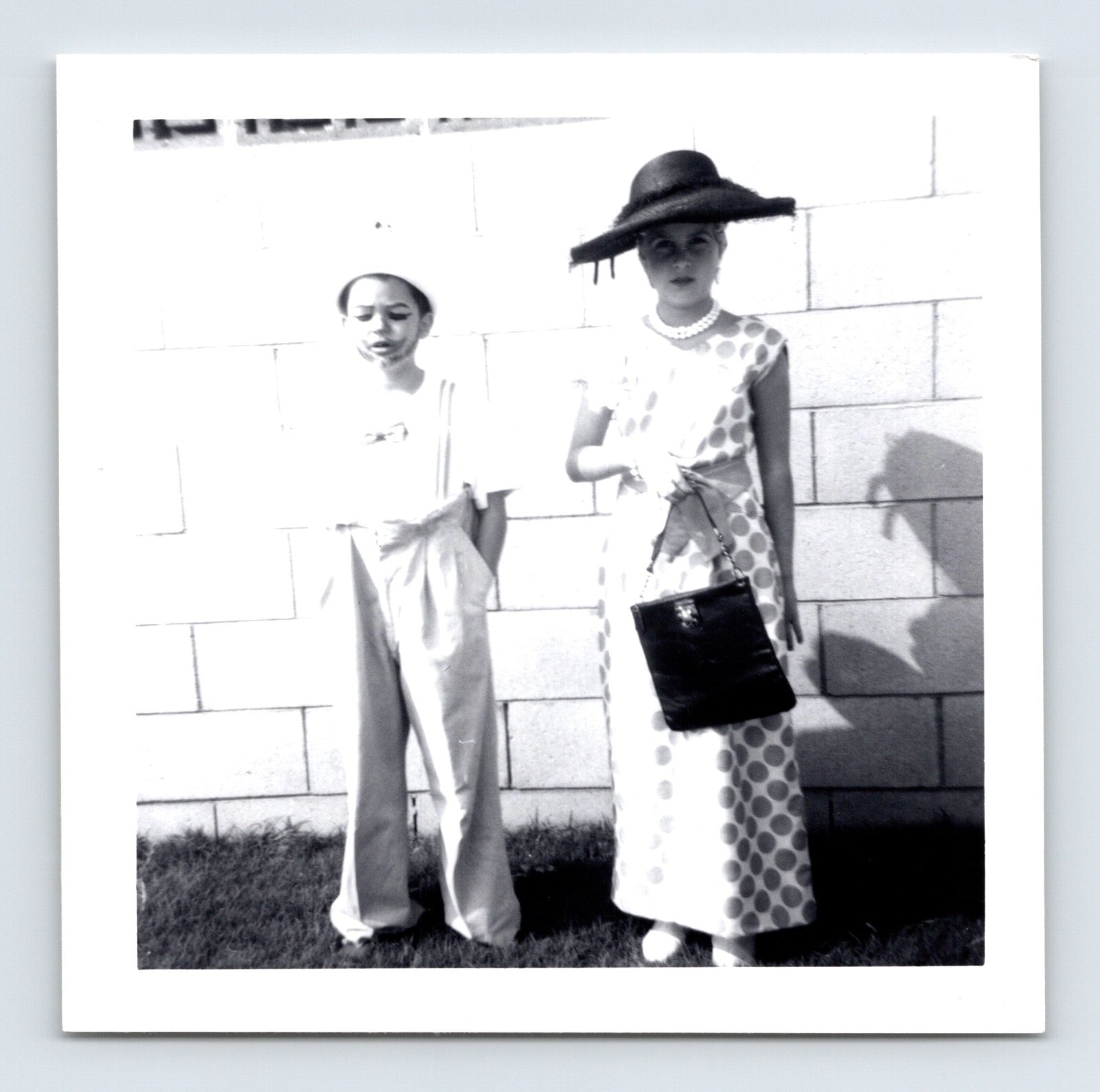 1940s Halloween children costume dress hat purse outdoor snapshot photo square format