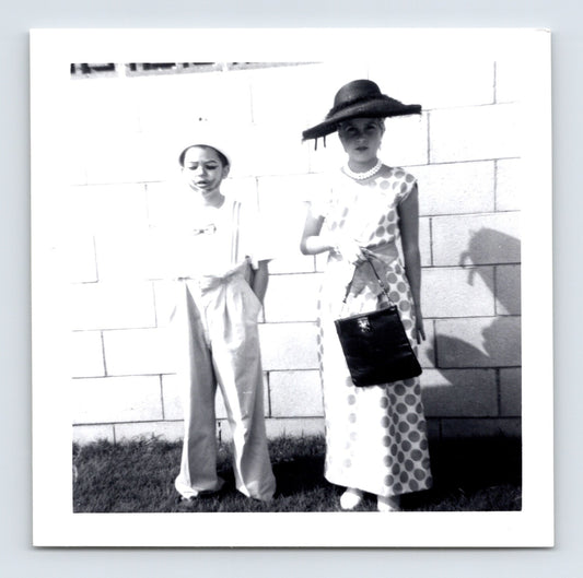 1940s Halloween children costume dress hat purse outdoor snapshot photo square format
