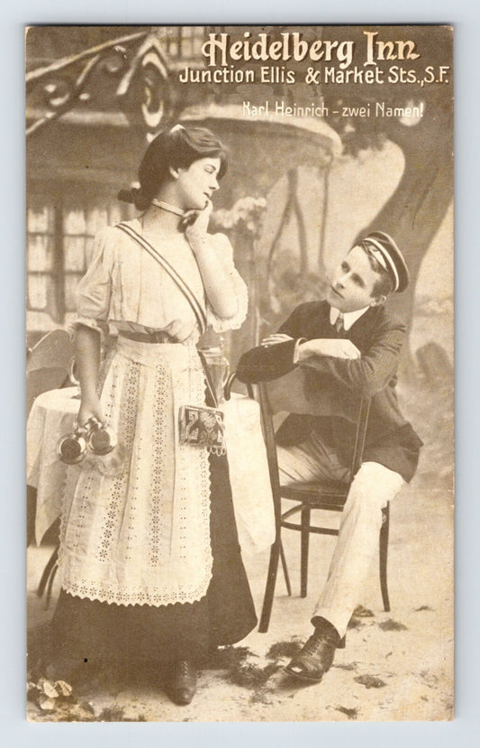 San Francisco California Heidelberg Inn restaurant interior scene couple beer stein 1910s postcard