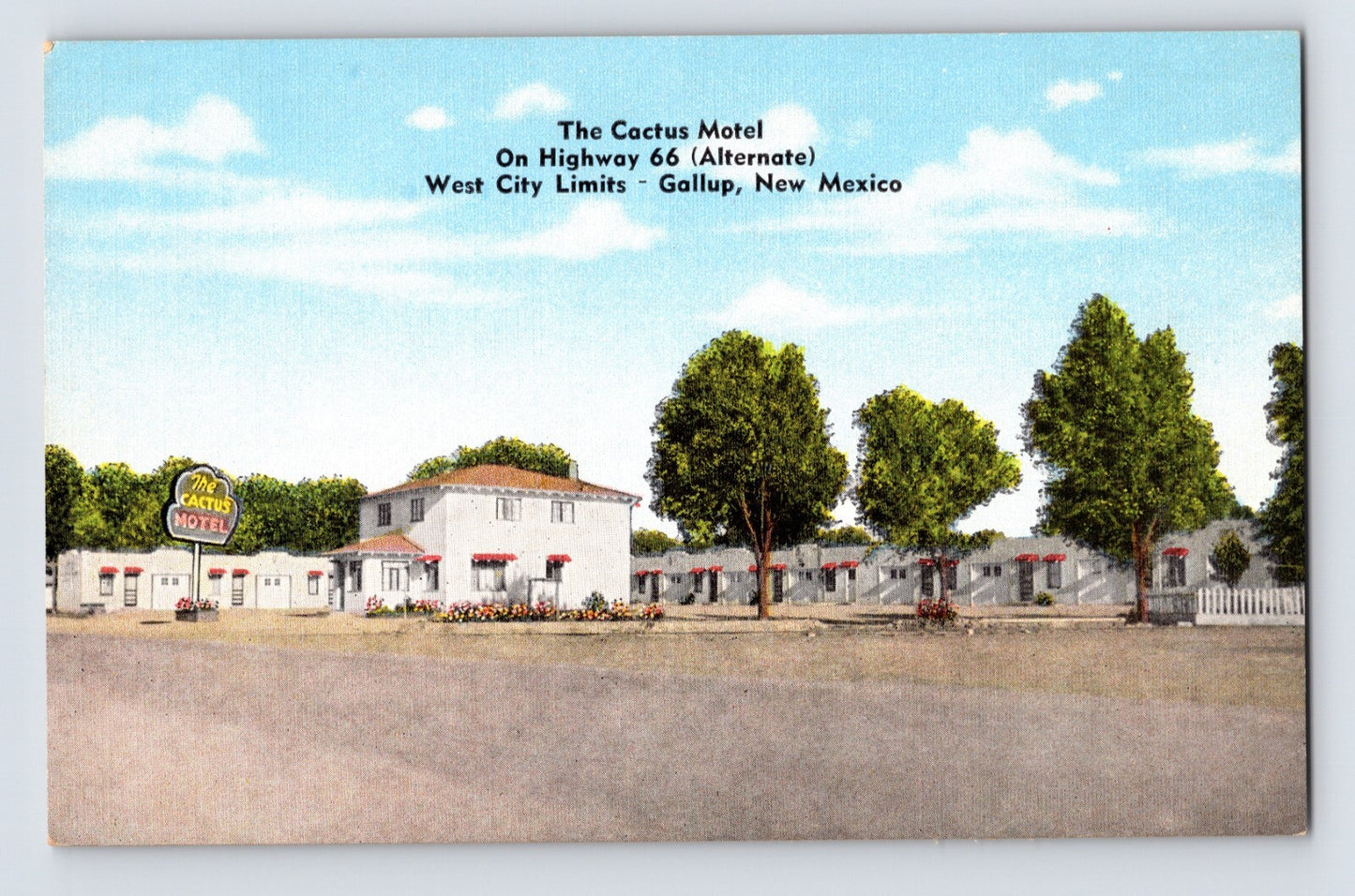 Gallup New Mexico Cactus Motel 1940s Postcard Unposted Linen