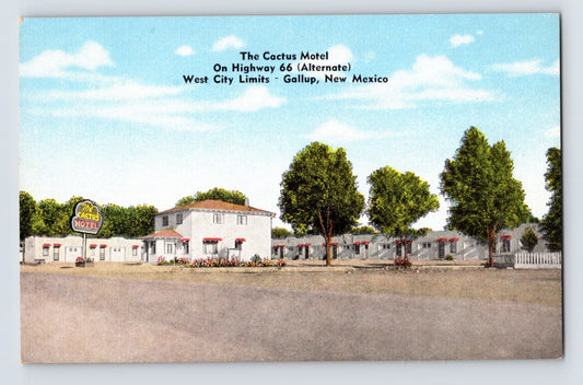 Gallup New Mexico Cactus Motel 1940s Postcard Unposted Linen