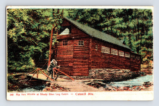 Catskill Mountains New York Rip Van Winkle Shady Glen log cabin scene pre 1907 postcard