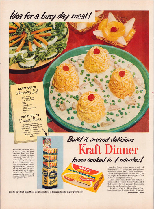 Kraft Dinner Macaroni and Cheese 1953 Full Page Print Ad 10.5 x 13.5