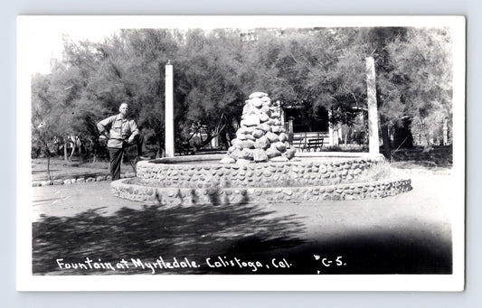 Calistoga California Myrtledale fountain garden photo postcard 1940s
