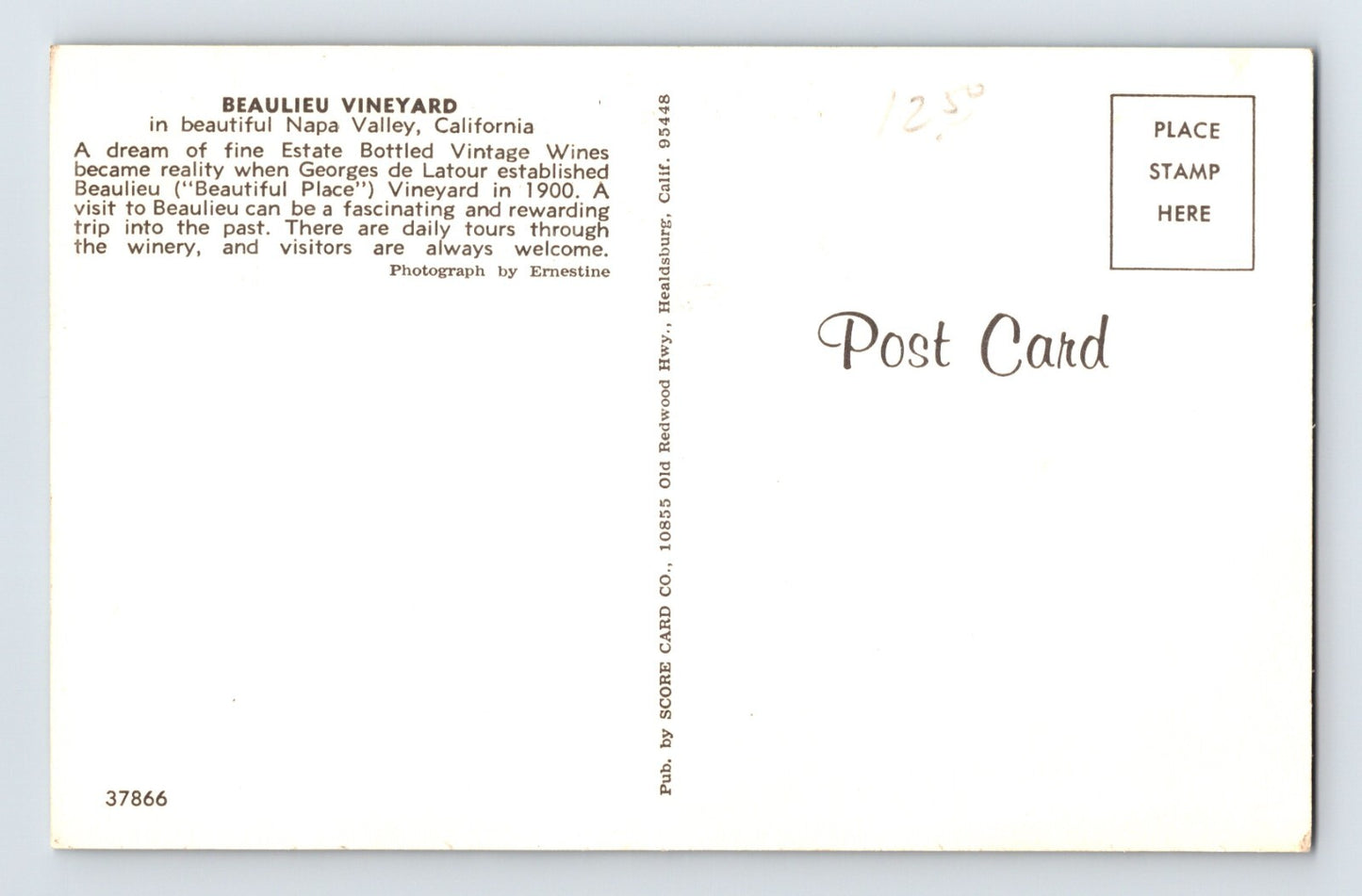 Rutherford California Napa Beaulieu Vineyard 1970s Postcard Unposted Chrome