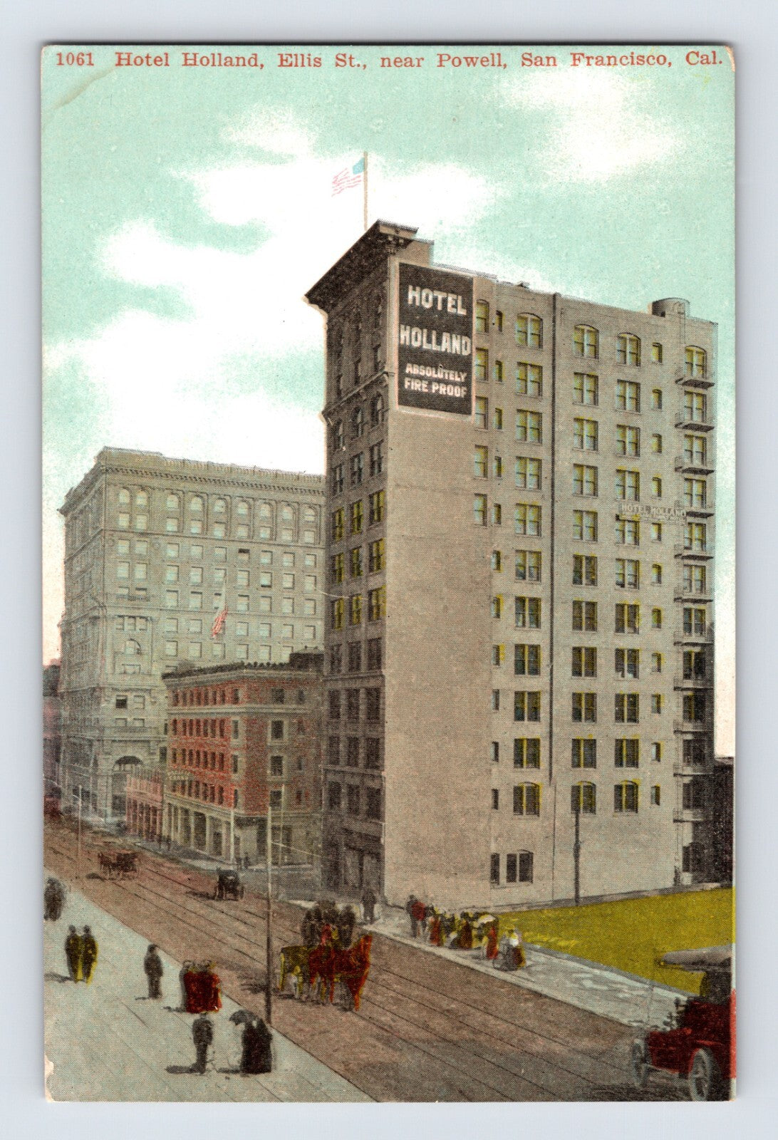 San Francisco California Hotel Holland Ellis Street near Powell 1910s unposted postcard