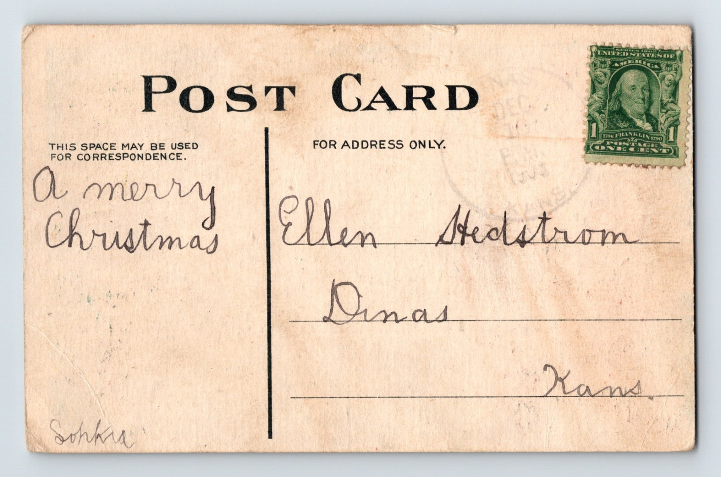 Santa Claus Axe Pine Trees Letter 1910s Christmas Postcard Posted