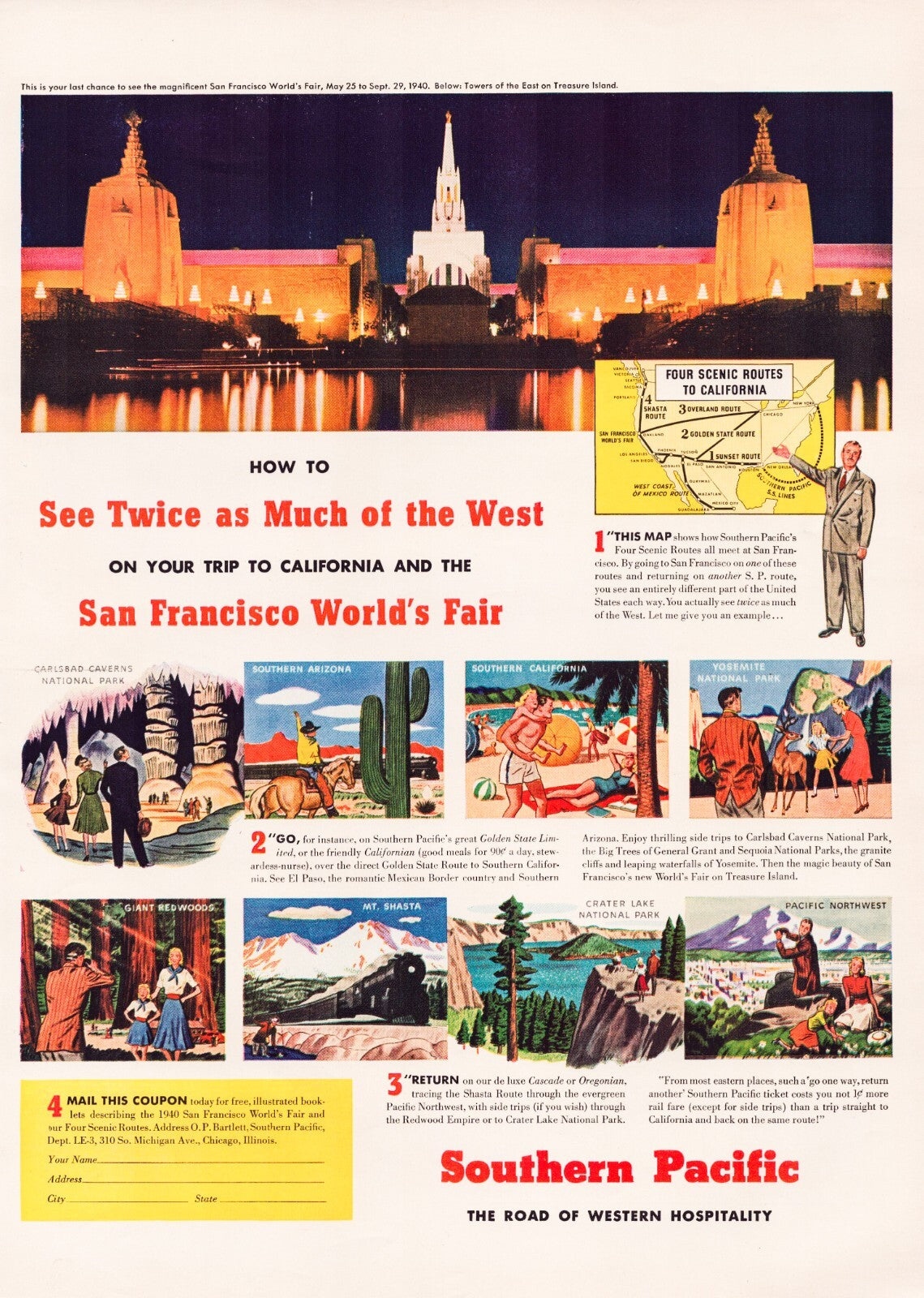 Southern Pacific Railroad 1940 Print Ad San Francisco World’s Fair 10.5 x 13.5
